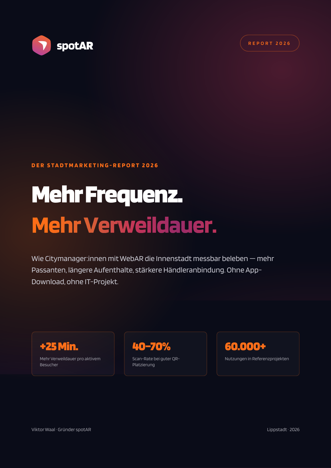 Stadtmarketing-Report 2026 — Hero-Seite mit Executive Summary