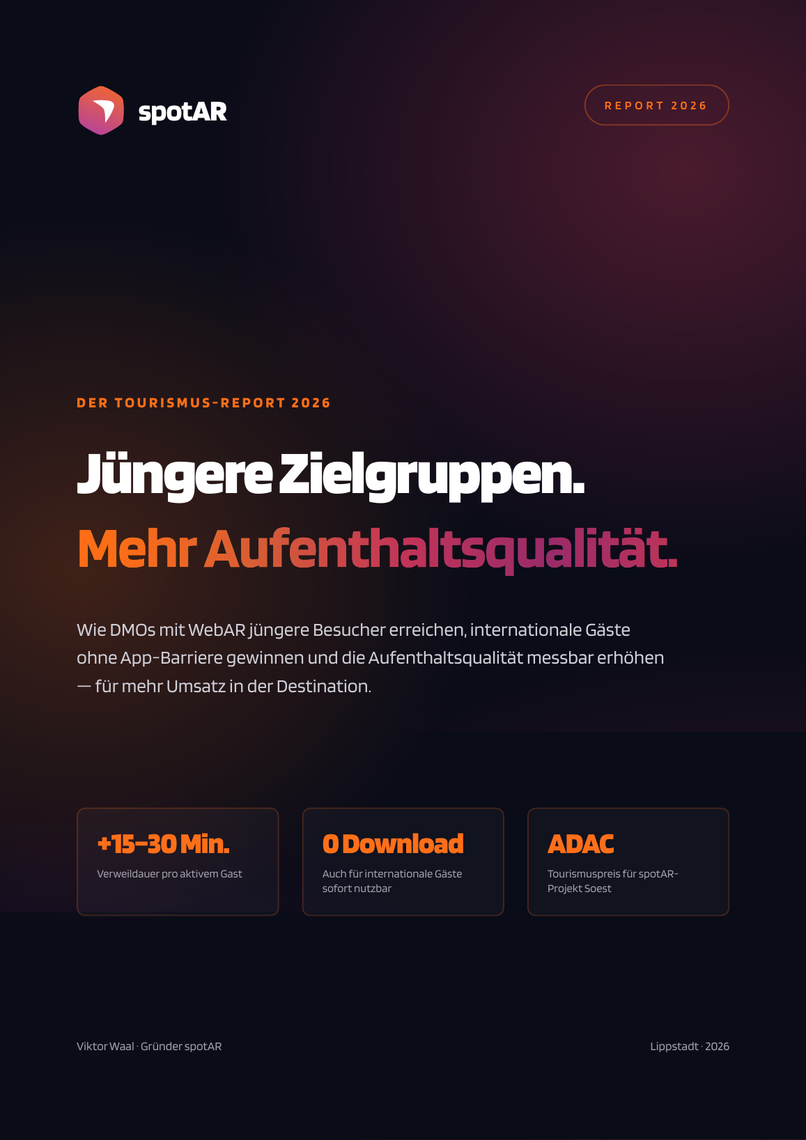 Tourismus-Report 2026 — Hero-Seite mit Executive Summary